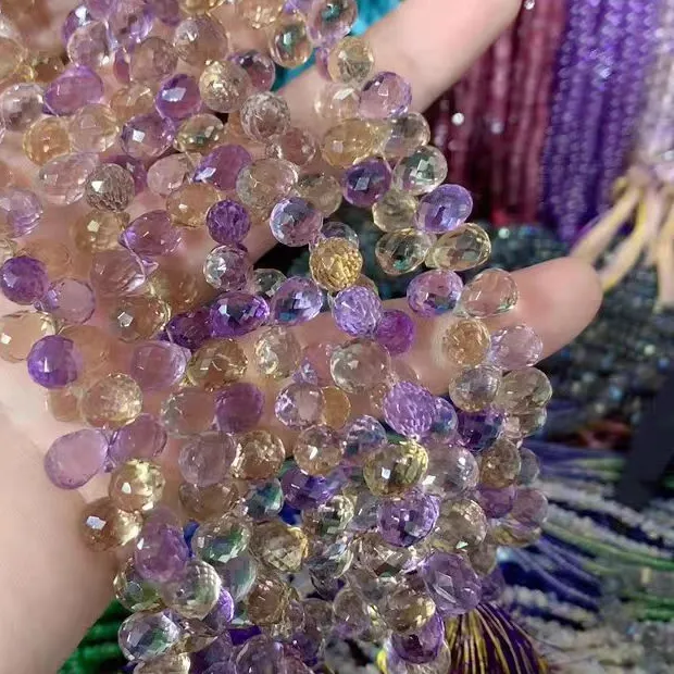Authentic 6A Ametrine drop faceted roundelle square baroque heart  wholesale for DIY jewelry necklace 18cm LOOSE BEADS