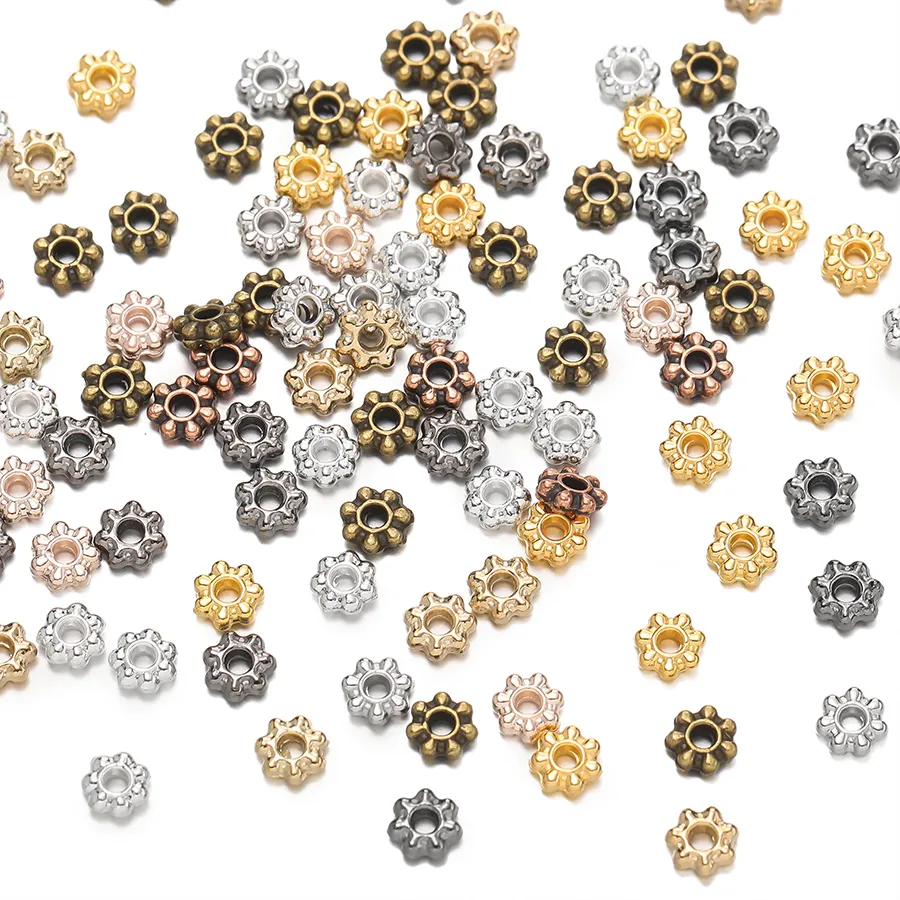 Authentic 200pcs/lot 4/6mm Daisy Snowflake Flower Spacer Beads Mini Loose Beads Charms for DIY Jewelry Making Supplies Bracelet Craft
