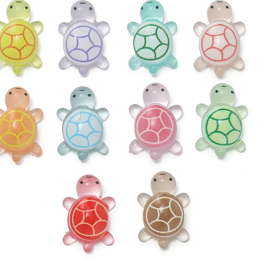 Authentic 10pcs/lot Mini Resin Sea Turtles Glow in The Dark Luminous Cute Tiny Turtles Beads Charm for DIY Jewelry Keychain Craft Ornament