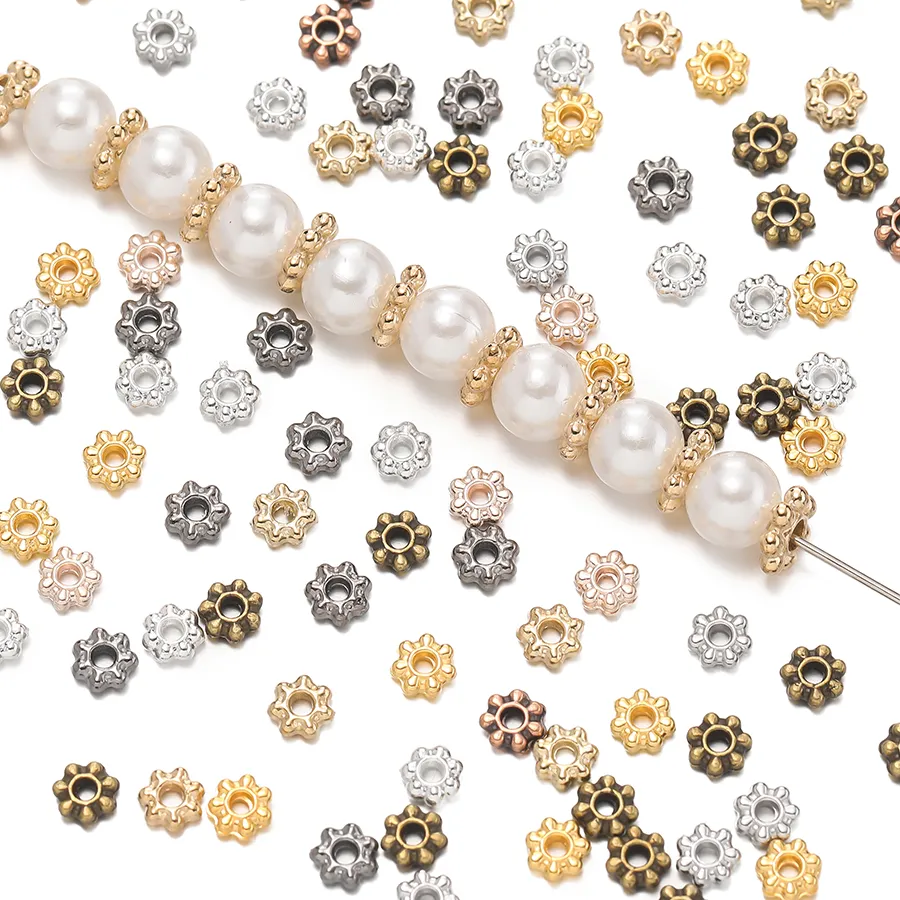 Authentic 200pcs/lot 4/6mm Daisy Snowflake Flower Spacer Beads Mini Loose Beads Charms for DIY Jewelry Making Supplies Bracelet Craft