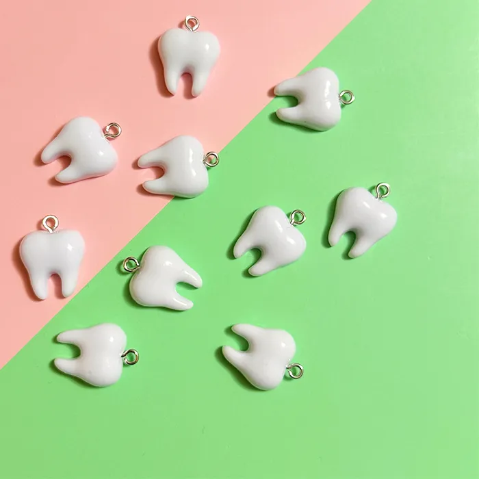 Authentic 10pcs Cute White Teeth Resin Pendant Small Tooth Charms For Jewelry Making Accessories DIY Earrings Necklace Keychain