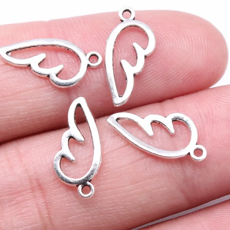 Authentic 50pcs Mini Hollow Angel Wing Charms Jewelry Making DIY Jewelry Findings Antique Silver Color Charms Pendant 16x8mm