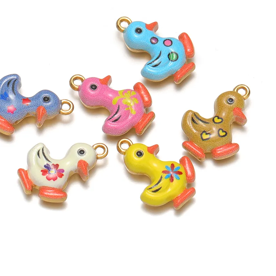 Authentic 4pcs Enamel Cute Small Duck Charms DIY Jewelry Findings Kids Necklace Pendant Children Bracelets Earrings Making