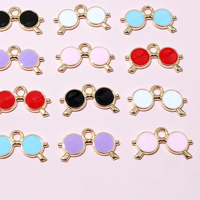 Authentic 20pcs 10x18mm Enamel Sunglasses Charms Pendant Small Cute DIY Jewelry Making Accessories for Bracelet Earrings Keychains
