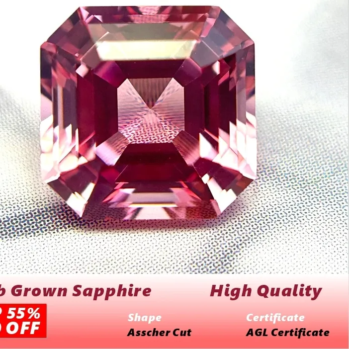 Authentic Lab Grown Sapphire Asscher Cut Padparadscha Fire Lotus Loose Gemstone For Jewelry Pass Diamond Tester With Certificate