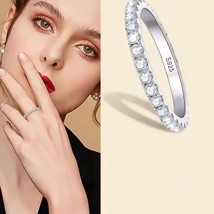Authentic JoiasHome Gold Filled Wedding Band For Women Certified D Color VVS1 Lab Created 2mm Moissanite Eternity Ring Sparkling Jewelry