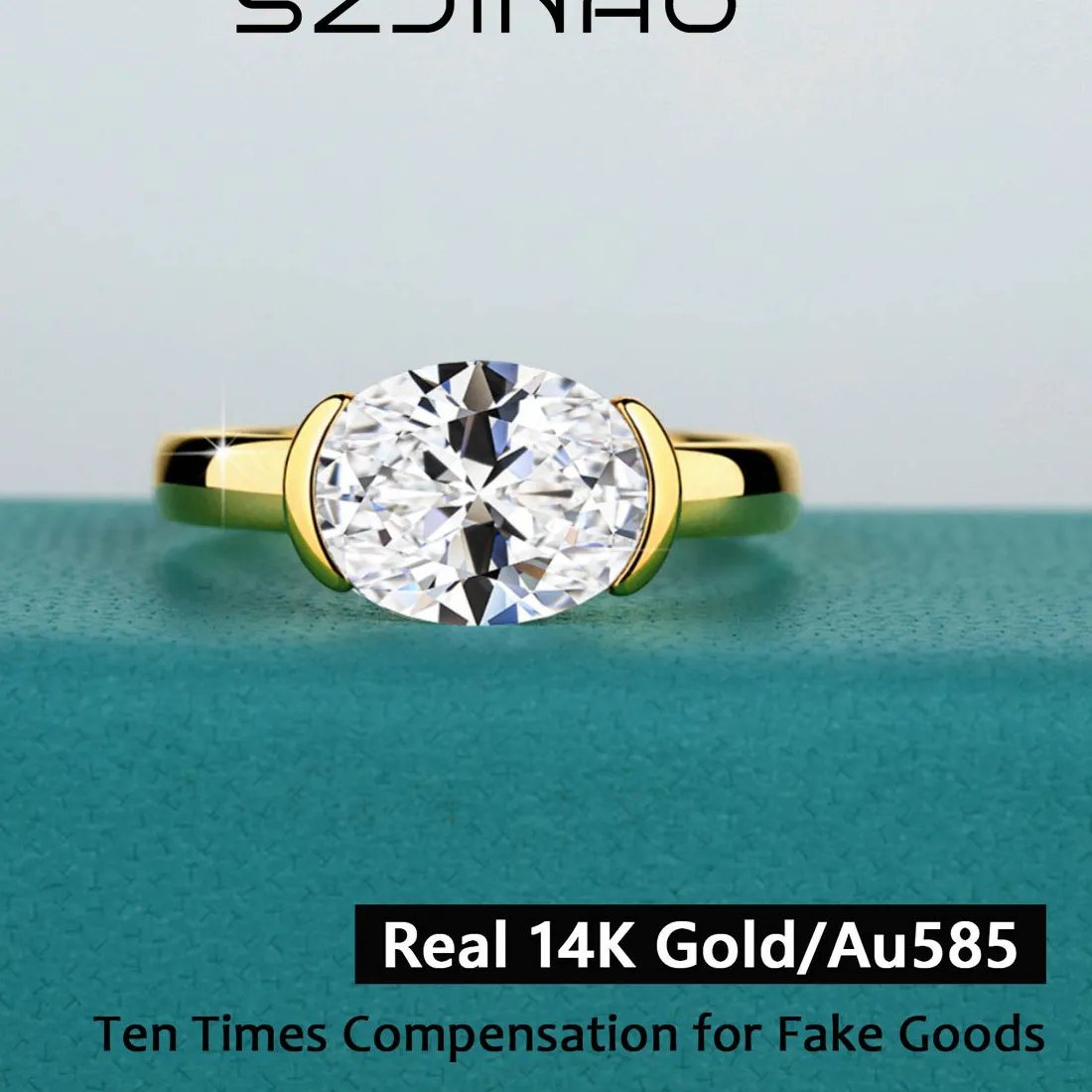 Authentic Moonlit Radiance: Oval Cut Moissanite Ring for the Heart's Desire