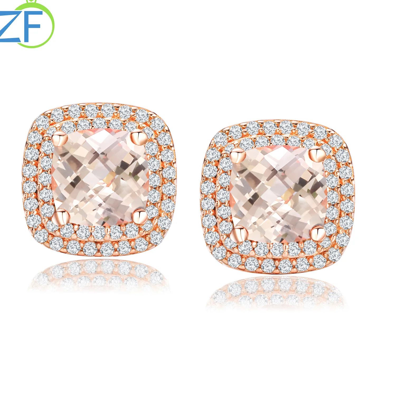 Authentic GZ ZONGFA 925 Sterling Silver Morganite Engagement Earrings for Women 3.1ct Lab Created Gemstone Rose Gold Plated Fine Jewelry