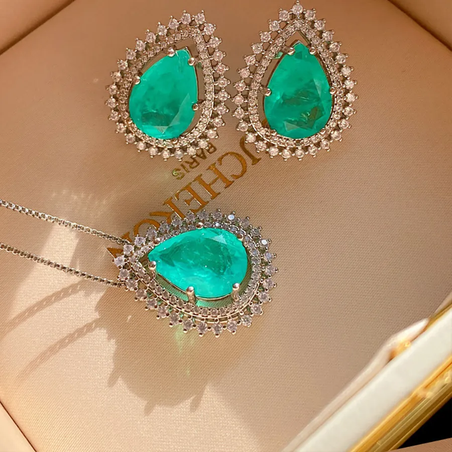 Authentic Oceanic Serenity Paraiba Tourmaline Suite - Celestial Diamond-Accented Amulet Set