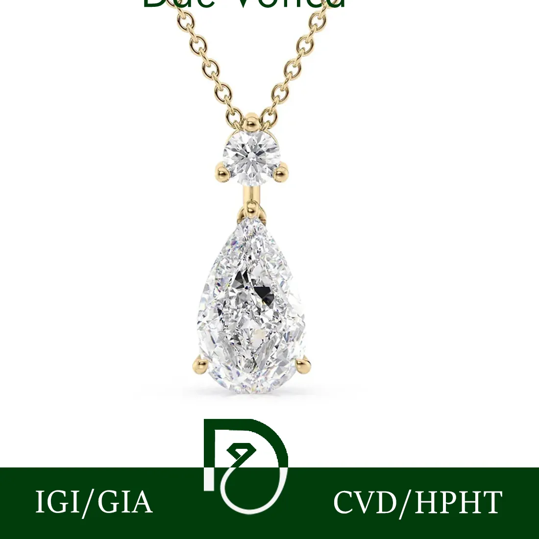 Authentic 9K/14K/18K Yellow Gold Lab Created Diamond Necklace IGI Certified Pear Cut Lab Grown Diamond Pendant Necklace Fine Jewelry