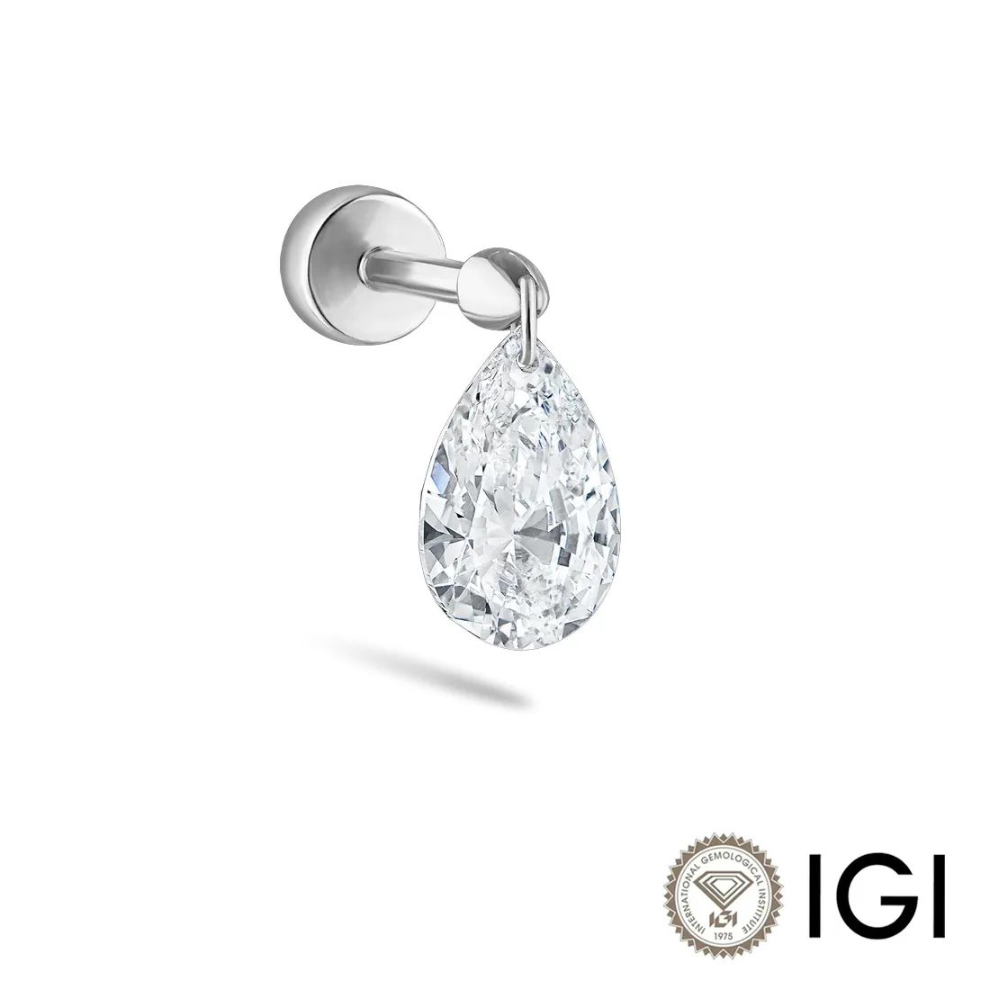 Floating Pear Cut Lab Diamonds Single Earring 9K 14K 18K Gold Threaded Stud Earring Cvd Hpht Lab Created Diamonds Jewelry