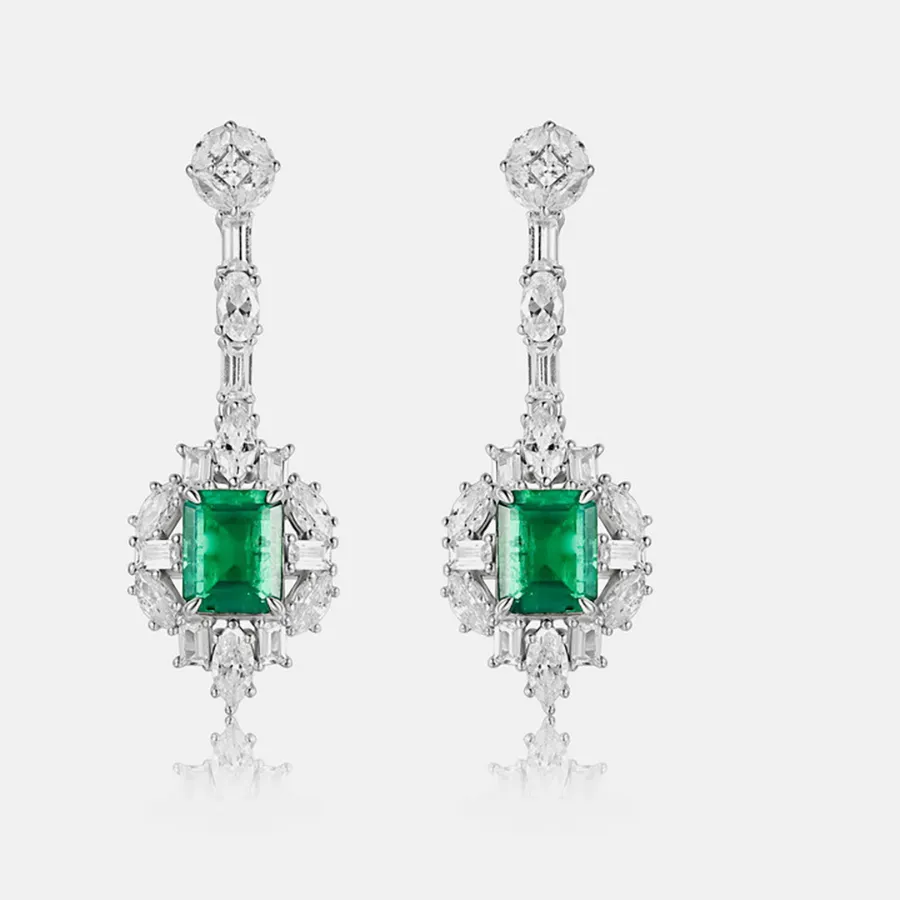 Authentic Mystic Emerald‑Diamond Drop Earrings – Vintage 925 Silver Grace