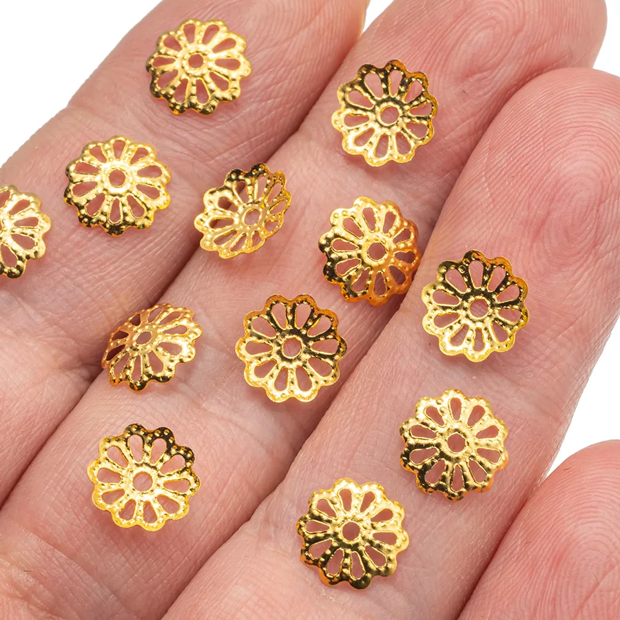 Authentic Blossoming Protection: 200 Filigree Flower Spacer Bead End Caps
