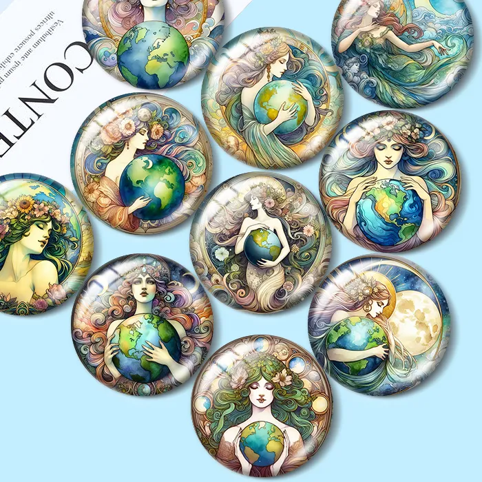Authentic Nouveau Mother Earth 12/18/20/25mm glass cabochon  bracelet pendant rings for jewelry demo earrings back Making findings