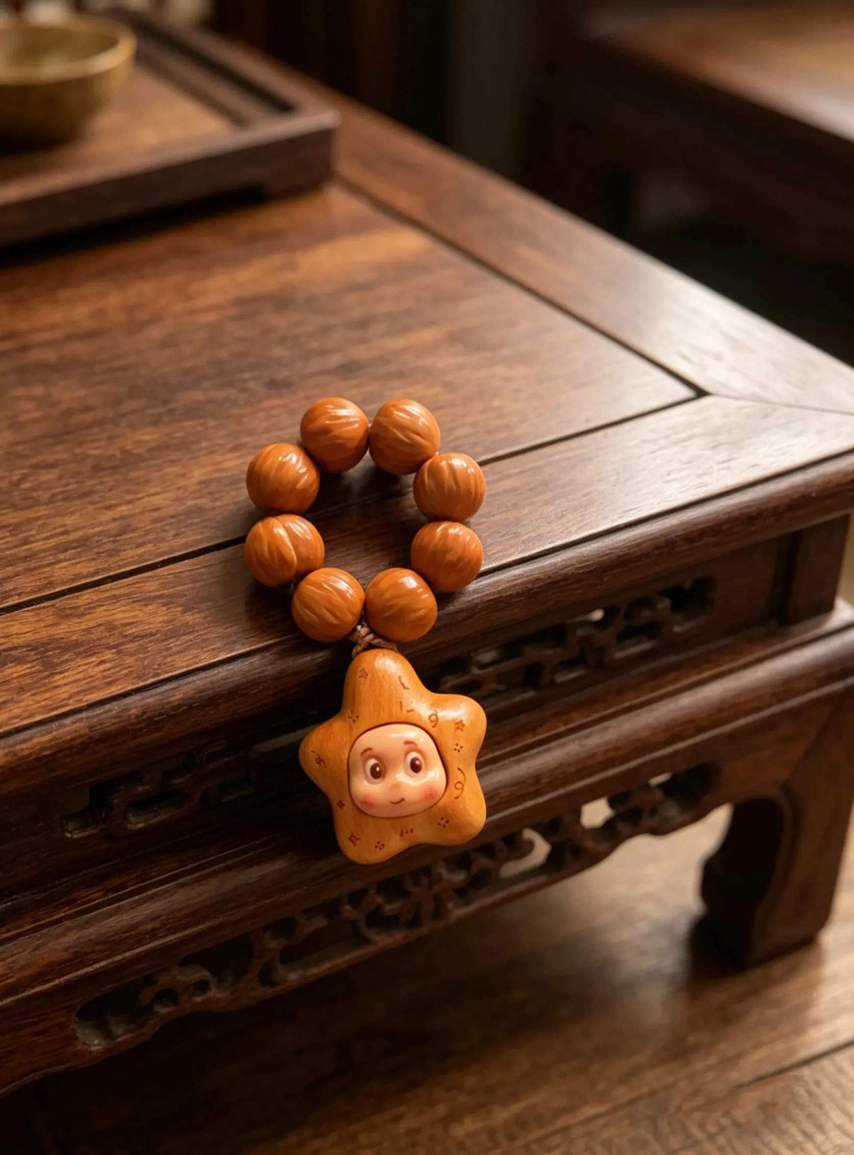 Authentic Polished Monkey Head Walnut Star Charm Hand Twist