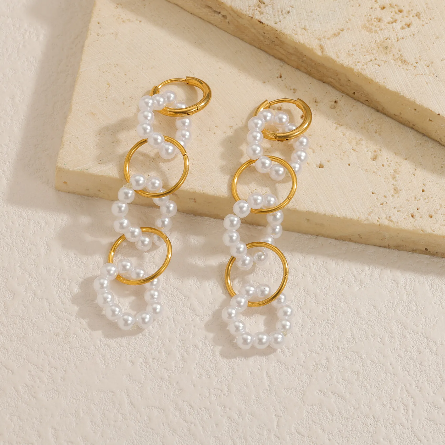 Authentic Exquisite Imitation Pearl Hoop Earring For Women Stainles Steel Long Dangle Earring Urban Joker Daily Wear Birthday Jewelry Gift