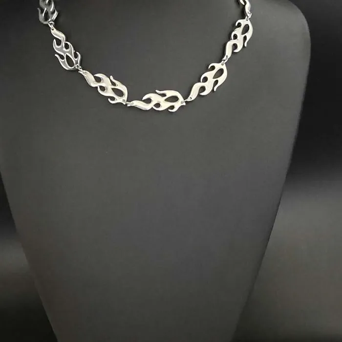 Authentic Men's Flame Necklace Gold Hip Hop Jewelry Punk Chain with Matching Earrings Bracelet Urban Streetwear Accessories Gift for Him
