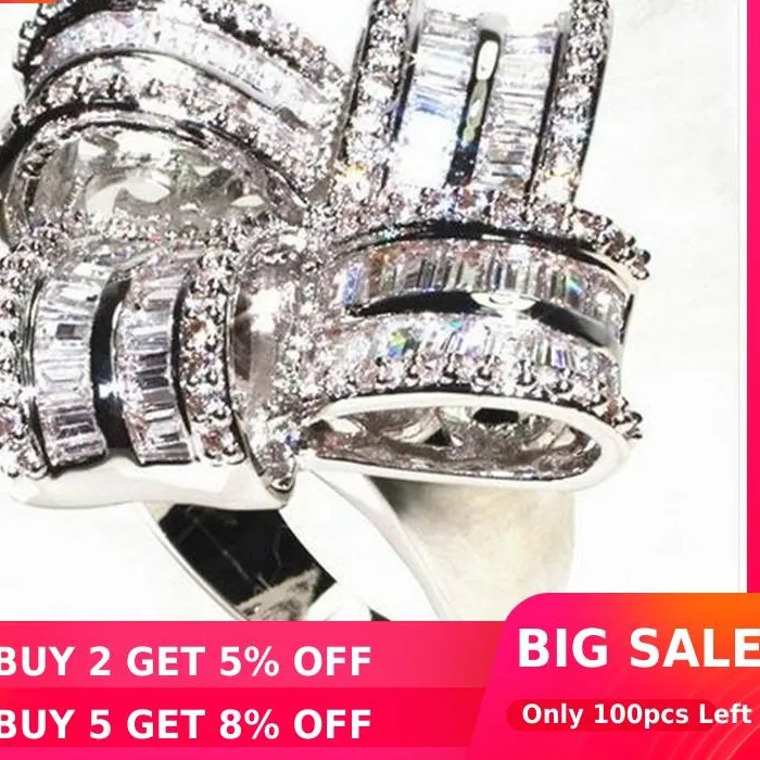 Authentic Big Flower Diamond Ring White Gold Filled Jewelry Engagement Wedding band Rings for Women Bridal Luxury Party accessory