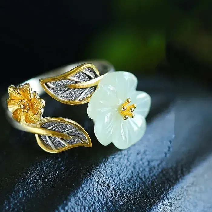 Authentic The Blossoming Lotus Of Purity Hetian Jade Talisman Ring