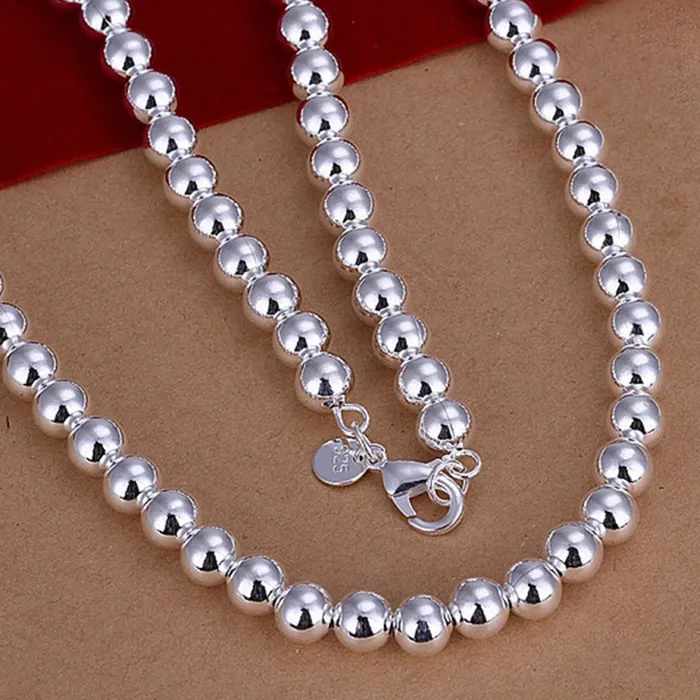 Authentic 925 Sterling Silver 4MM/6MM/8MM/10MM Smooth Beads Ball Chain Necklace For Women Men Fashion Jewelry