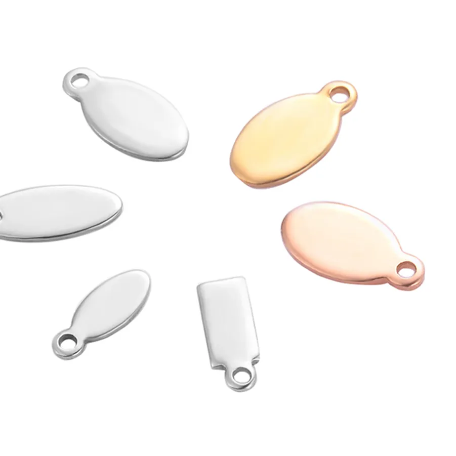Authentic 50pcs Silver/Gold/Rose Gold Tone Stainless Steel Blank Oval Stamping Tags ID Necklace Jewelry Tag for Logos Not Turn Off Color