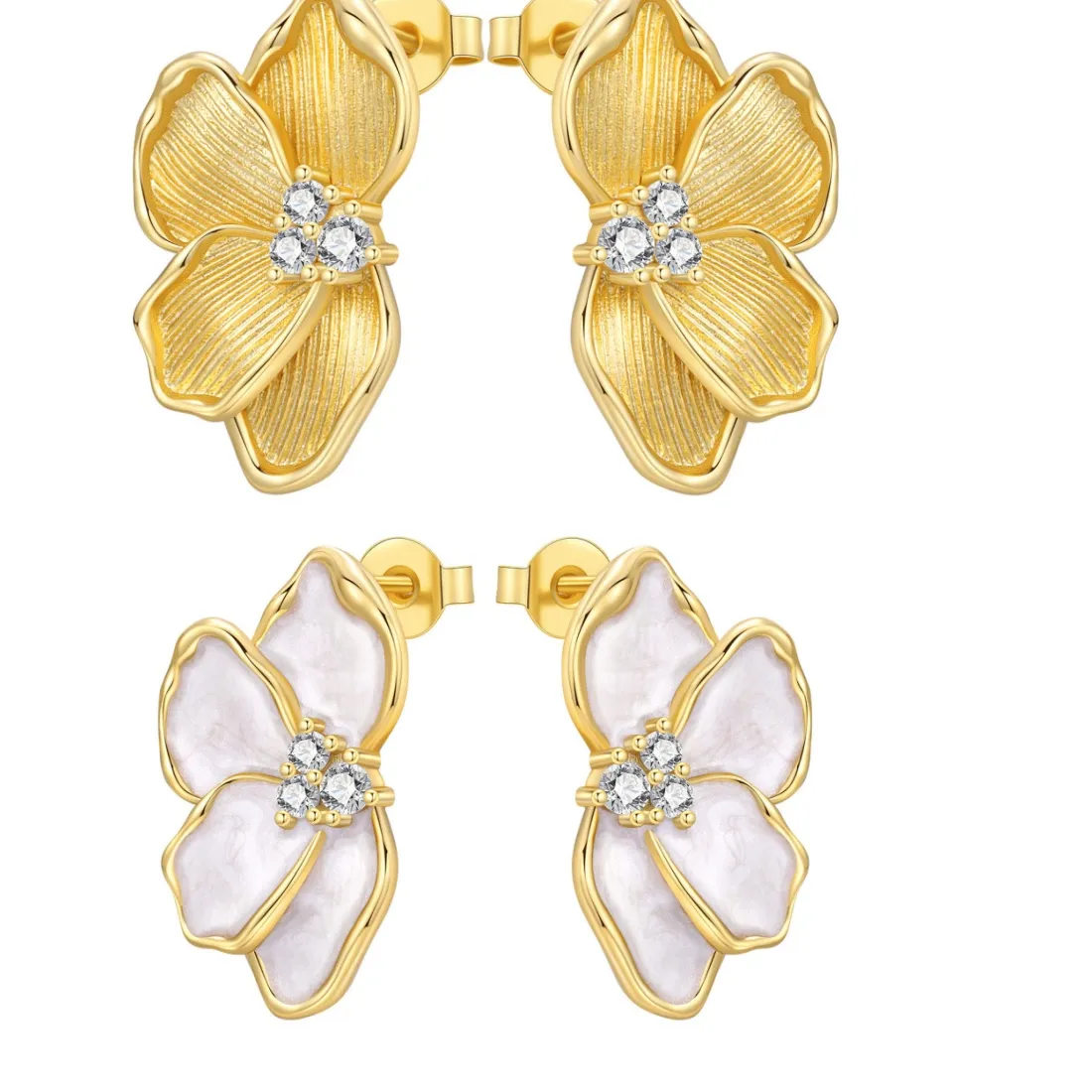 Authentic Orstarry S925 Sterling Silver 18K Gold Petal Flower Stud Earrings For Lady S925 Jewelry Party Anniversary Trendy Original Gifts