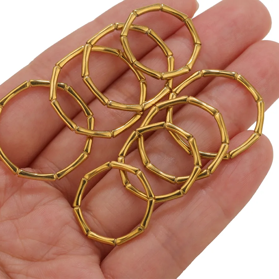 Authentic 5pcs 18K Gold Plated Bamboo Ring Blanks for Women Stackable Jewelry Connectors Settings Retail Supplie
