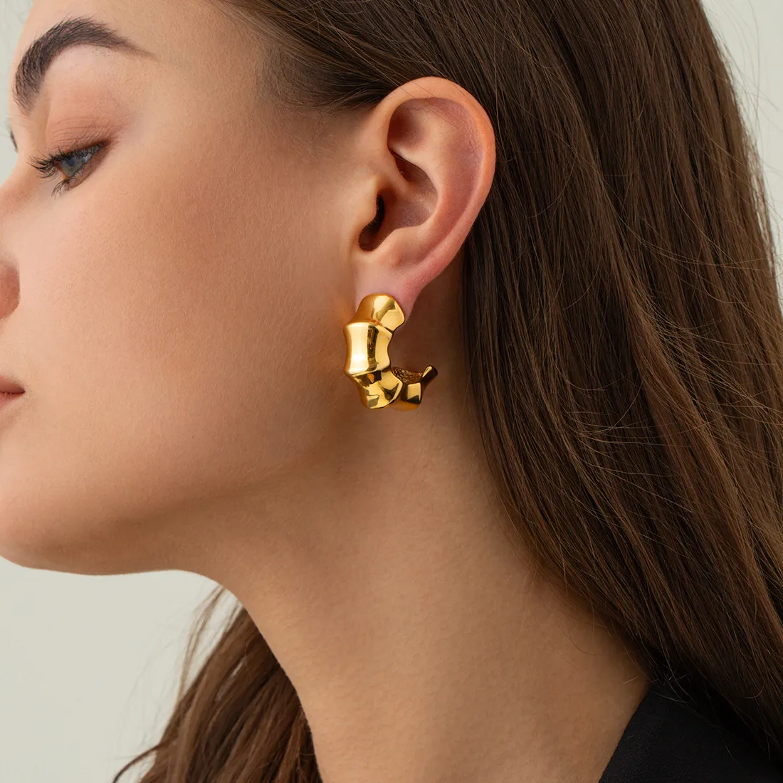 Authentic PVD 18K Gold Plated Tarnish Bamboo Hoop Earrings For Woman Jewelry 2023 Trendy