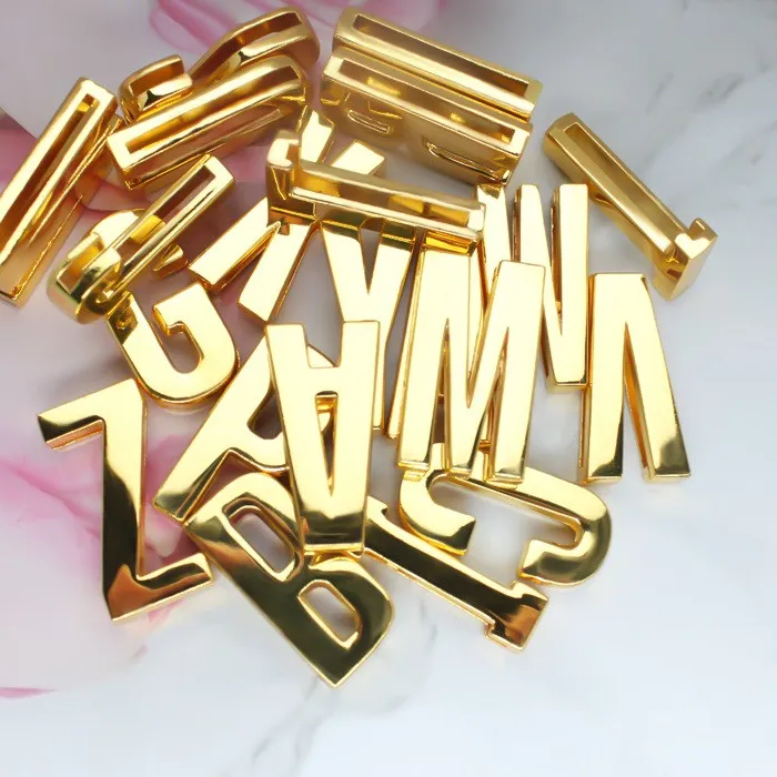 Authentic 10pc Hole 30mm Slide Letter Plain Golden Color English Alphabet A-Z Fit DIY Wristband Bracelet Pet Collar Jewelry Making