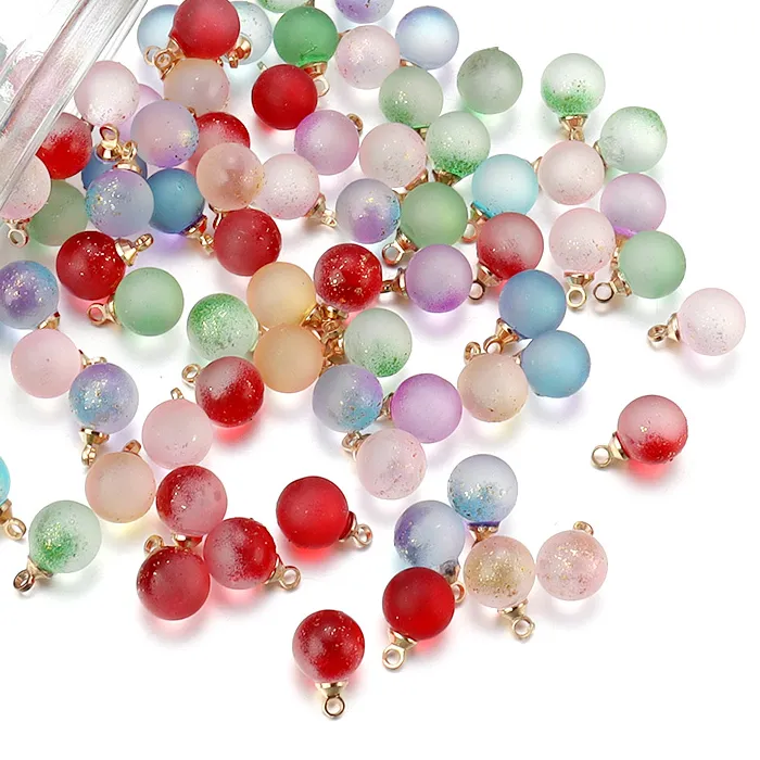 Authentic 30pcs/lot Glass Bead Charms Pendant 8mm Coloured Golden Dot Round Ball Beads Pendants For DIY Jewelry Making Earring Necklace