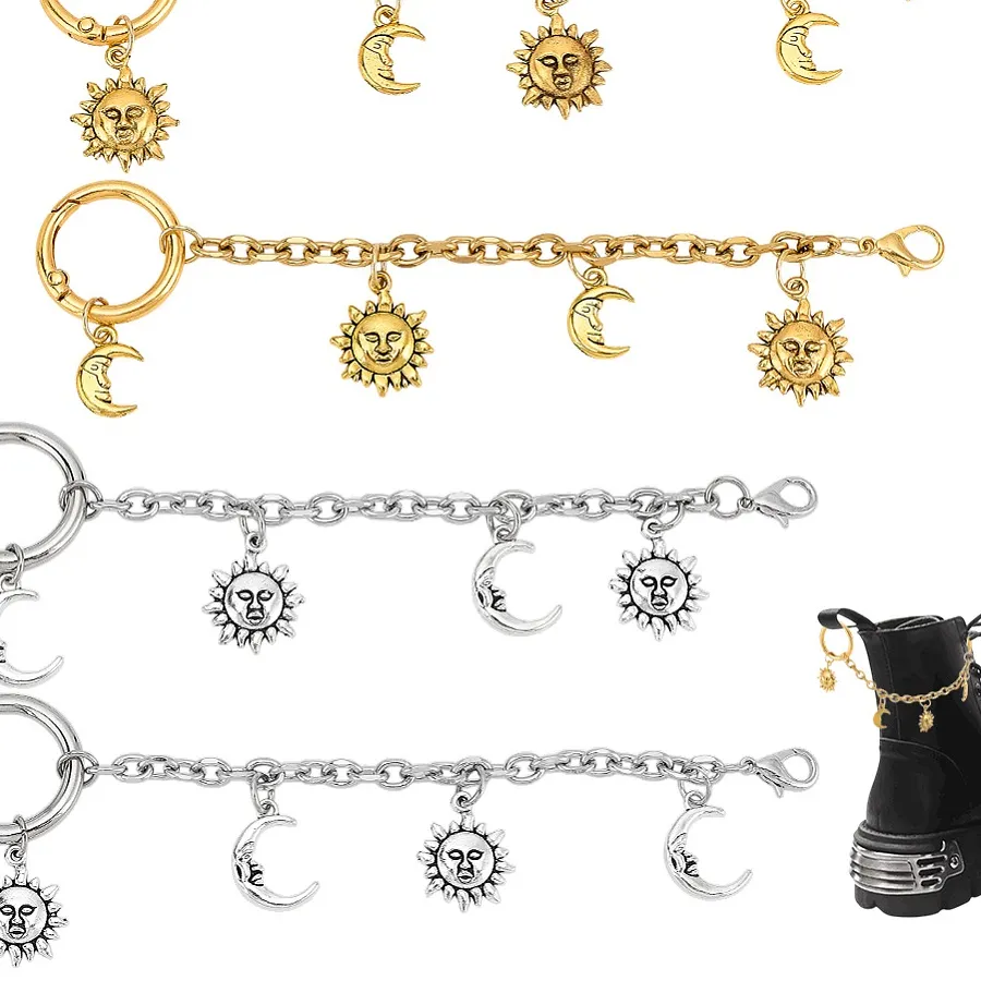 Authentic 4Pcs 2 Colors 304 Boot Strap Chains Sun Moon with Pendants Platinum Golden 160mm 2pcs/color