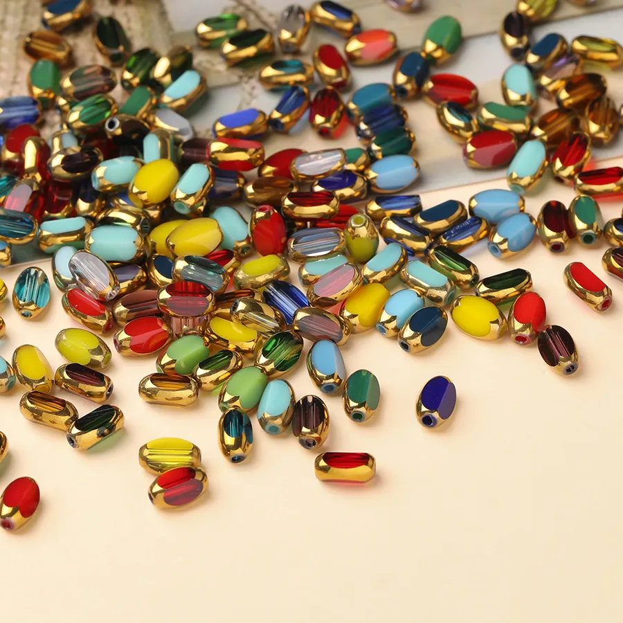 Authentic 20pcs/Lot Oval Glass Beads Plated Golden Color Crystal Loose Spacer Bead Diy Bracelet Necklace Jewelry Making Accessories