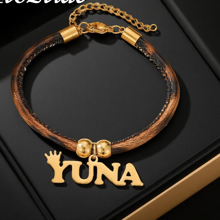 Authentic Atoztide Custom Name Necklace for Women Man Jewelry Leopard Print Leather Strap Chain Personalized Birthday