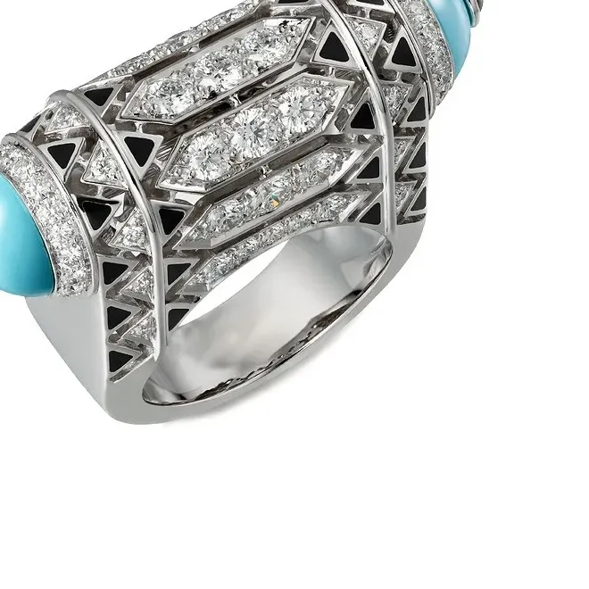 Authentic Luxury High Craft Black Resin Leopard Print Coral Color Ring Blue Turquoise Rings Designer Jewelry For Women Anniversary