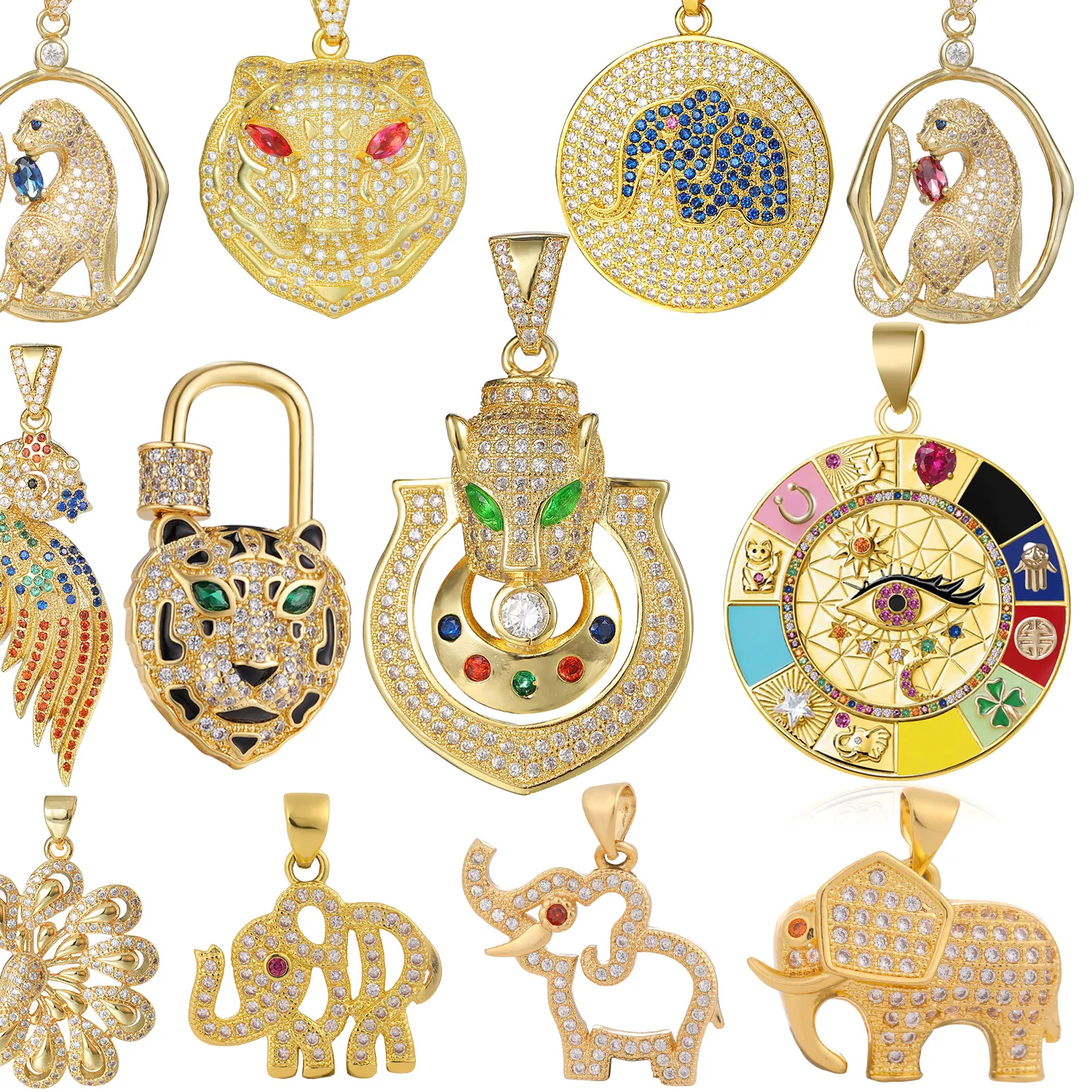 Authentic Juya DIY New Designer Tiger Panther Head Evil Eye Elephant Leopard Charms For Handmade Luxury Brand Pendant Jewelry Making