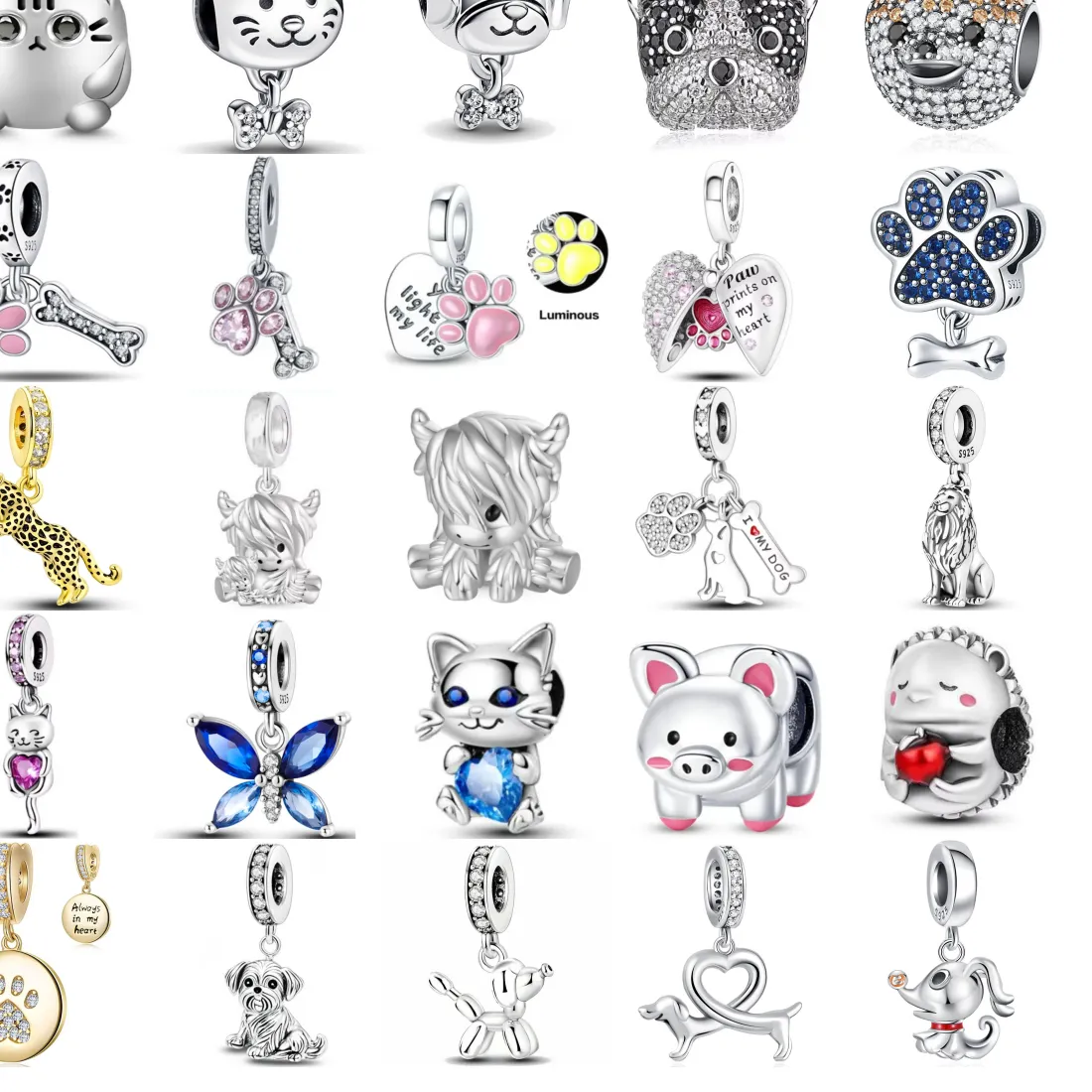 Authentic Hot Silver Dog Pendant Fit Original Women Bracelet DIY Fine Dangle Jewelry Dog Paw Lion Leopard Bead Charm Amulet