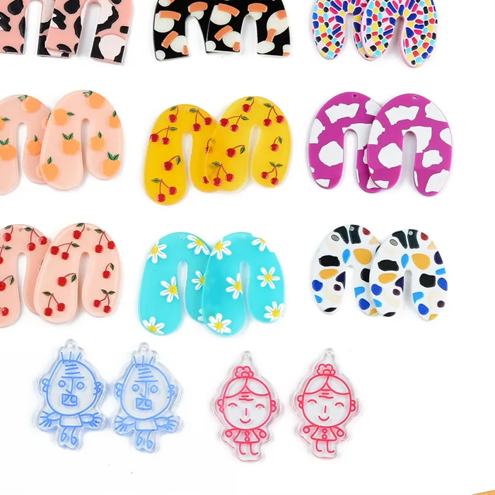 Authentic 6PCS/lot U-Shape Fruit Leopard Portrait Flowers Jewelry Accessories Hand Made Earrings Connectors DIY Pendant Components Charms