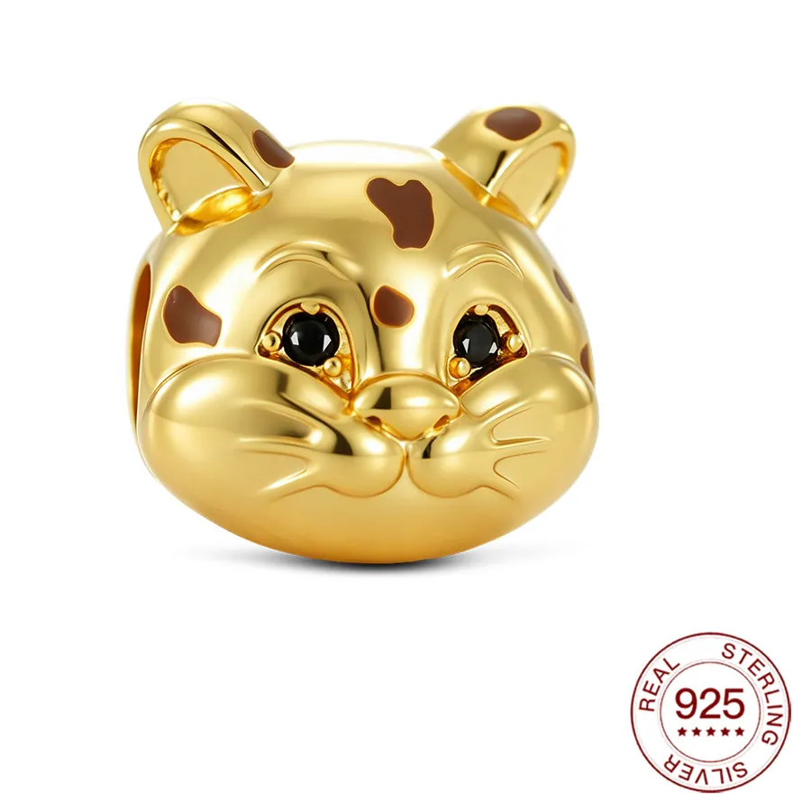 Authentic New 925 Sterling Silver Charms Golden Chubby Leopard Head Beads Fit Bracelet Women's Diy Jewelry Love Daily Hot Gifts