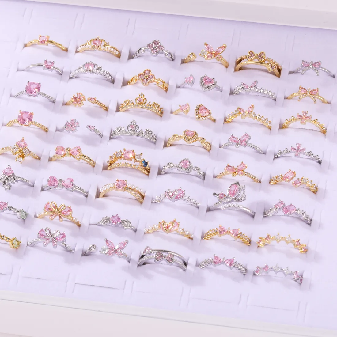 Authentic Pink Zircon Bow Heart Rings For Women Gold Plated 18K Plated Adjustable Heart Ring 2026 Trend Wedding Aesthetic Jewelry