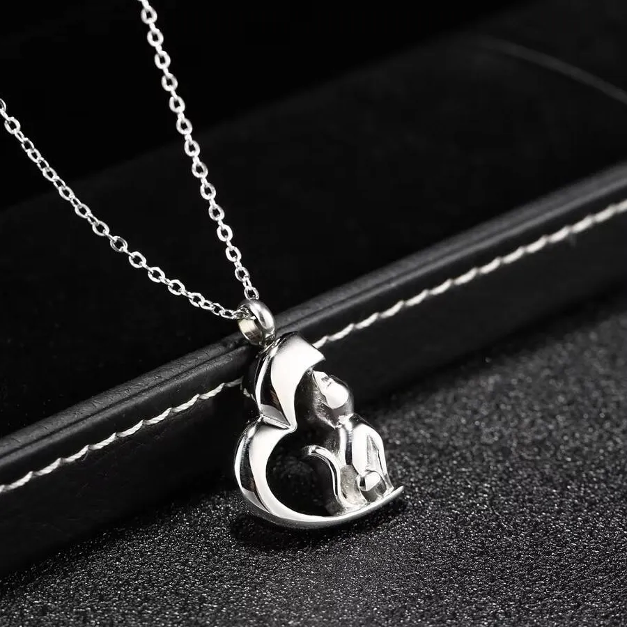 Authentic Pet Cat Cremation Urn Ash Pendant Necklace Gold Plated Animal Heart Moon Keepsake Jewelry Gift For Him