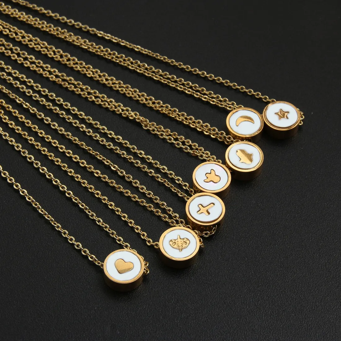 Authentic MHS.SUN Delicate White Shell Pendant Necklace Gold Plated Stainless Steel Heart/Moon/Cross Shape Women Daily Jewelry Gift