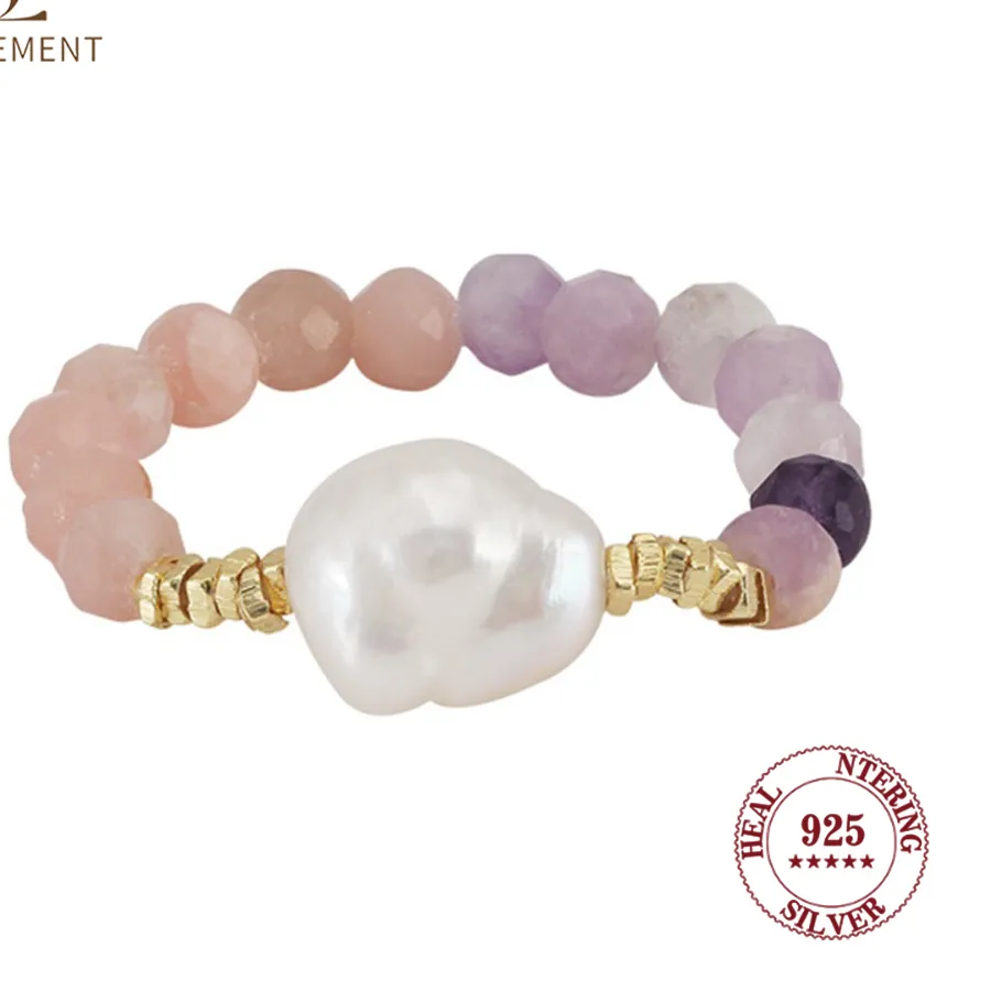 Authentic Seulement Natural Freshwater Baroque Pearl Engagement Ring Purple Bead Sterling Silver 925 Rings for Women Simple Jewelry