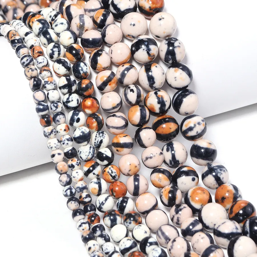 Authentic 4 6 8 10mm Orange White Black Colorful Rain Jaspers Round Beads Natural Stone Beads For Jewelry Making DIY Necklace Bracelet