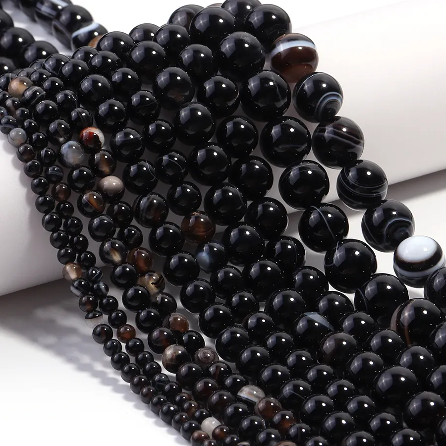 Authentic 4 6 8 10 12mm Natural Black Stripe Agate Stone Beads Round Loose Beads For Jewelry Making DIY Necklace Bracelets Accessories