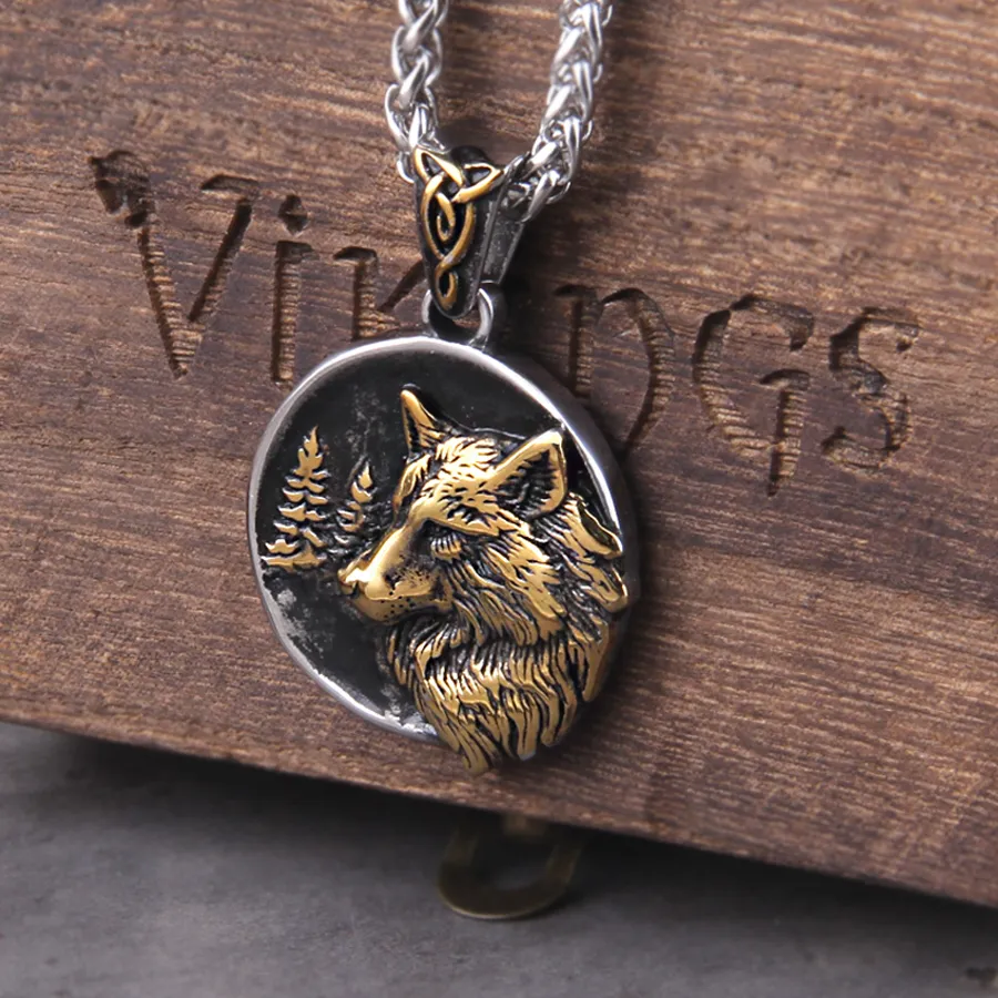 Authentic 316L Norse Mythology Fenrir Wolf Necklace Pendant For Men Viking Jewelry Accessories with wooden box