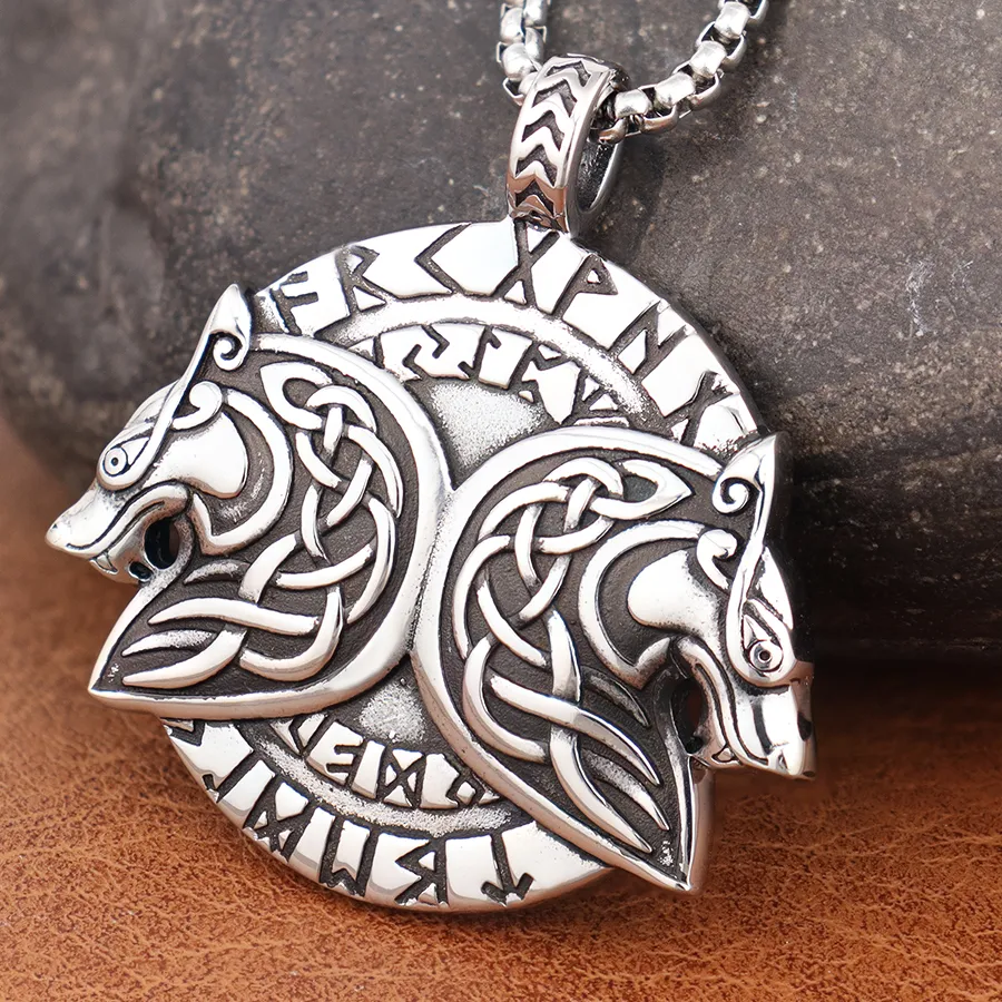 Authentic Classic Viking Fenrir Wolf Pendant Vintage Nordic Rune Necklaces for Men Charm Scandinavian Jewelry