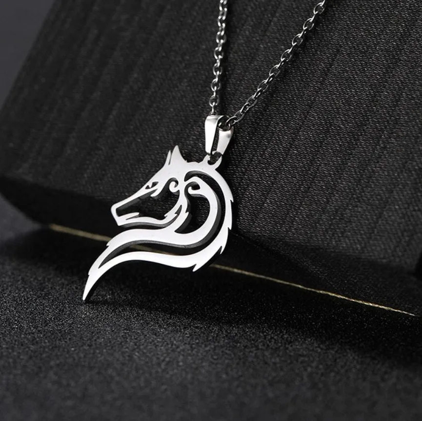 Authentic 1PC Viking Ancient Fenrir Wolf Necklace Stainless Steel Wolves Animal Pendant Neck Chain Men Women Amulet Tribal Jewelry F1186