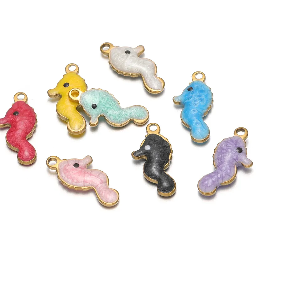 Authentic 20Pcs/lot Seahorse Pendants Double-sided Enamel Charms for DIY Cute Jewelry Bracelets Necklaces Crafts Supplies
