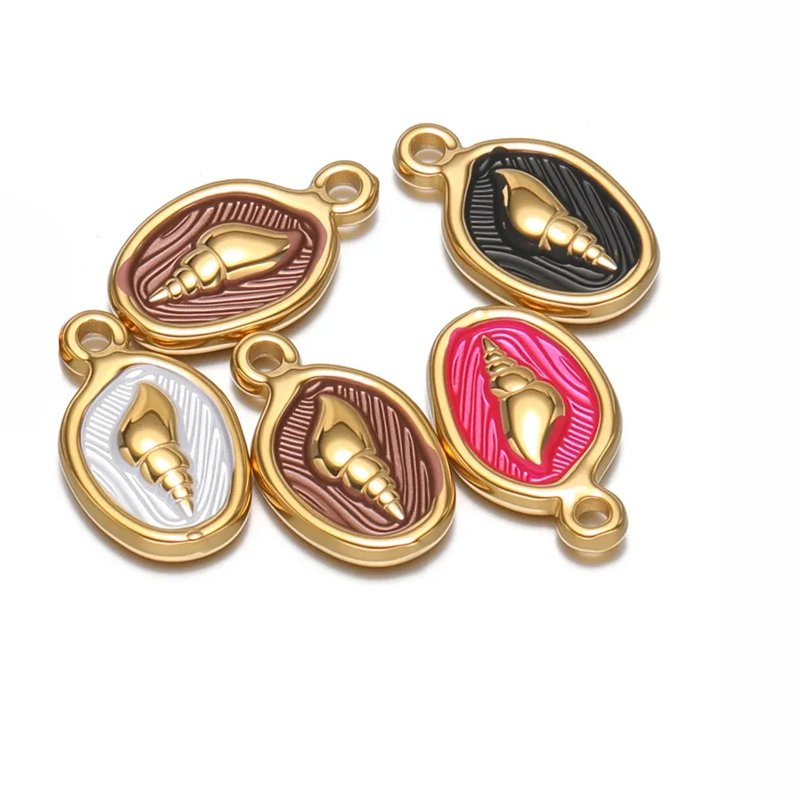 Authentic 5pcs Stainless Steel Enamel Conch Charms Oval Tag Pendants for Cute Jewelry Making DIY Necklaces Bracelets Earrings Accessories
