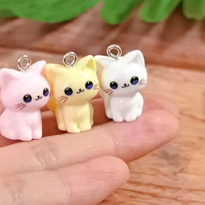 Authentic 10pcs 3D Kawaii Happy Cat Resin Charms Kitten Animal Pendant For Necklace Earring Keychains DIY Jewelry Accessories